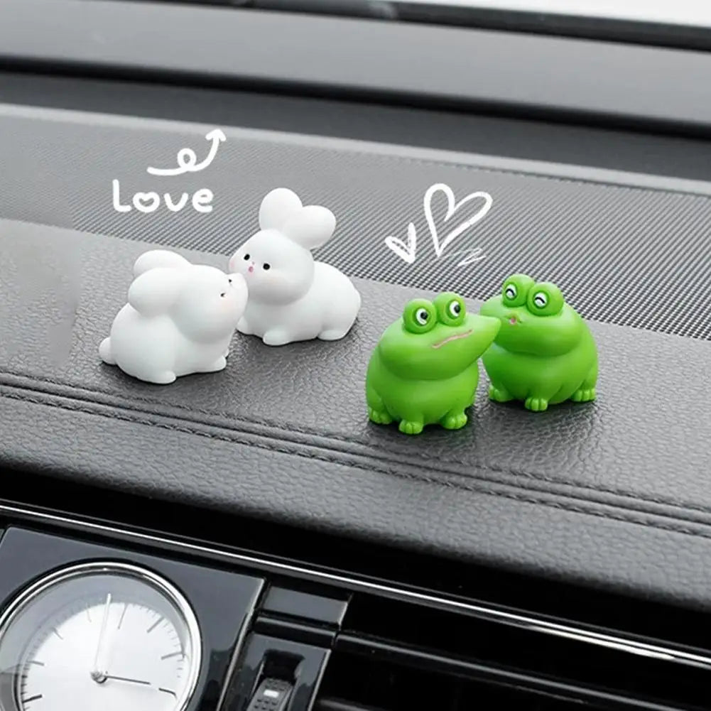 2Pcs Cartoon Kiss Face Rabbit Kitten Doll Ornaments Funny Resin Ducks Frogs Figurines Ornaments Car Interior Dashboard Ornaments Peaceful Pleasures Health and Wellness