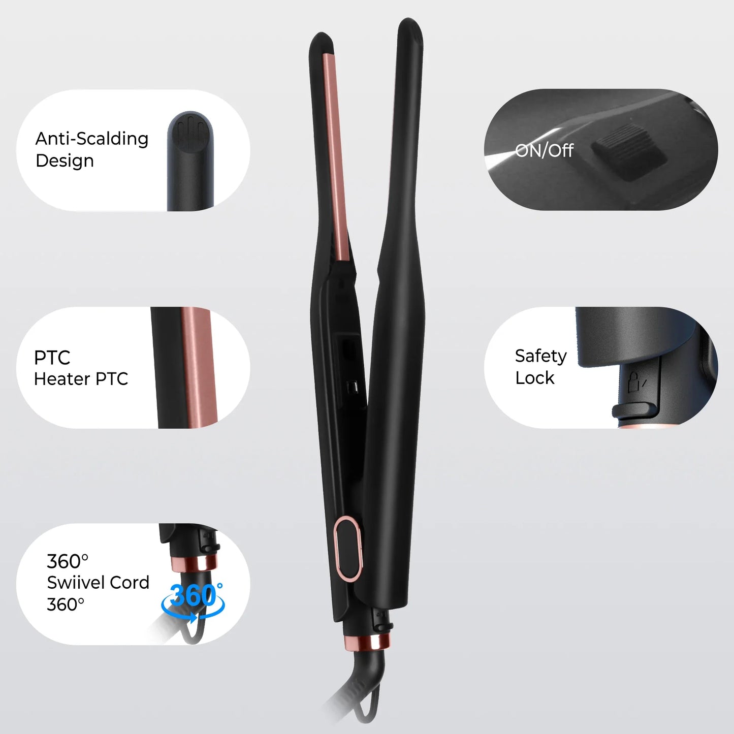 URGGU Mini 2-in-1 Pencil Flat Iron for Short Hair & Curling