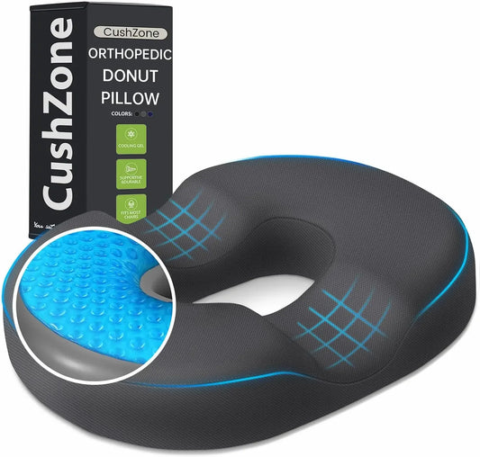 Cooling Gel Memory Foam Donut Pillow for Office, Home & Car - Relieves Sciatica, Tailbone Pain, Grey Peaceful Pleasures Health and Wellness United States