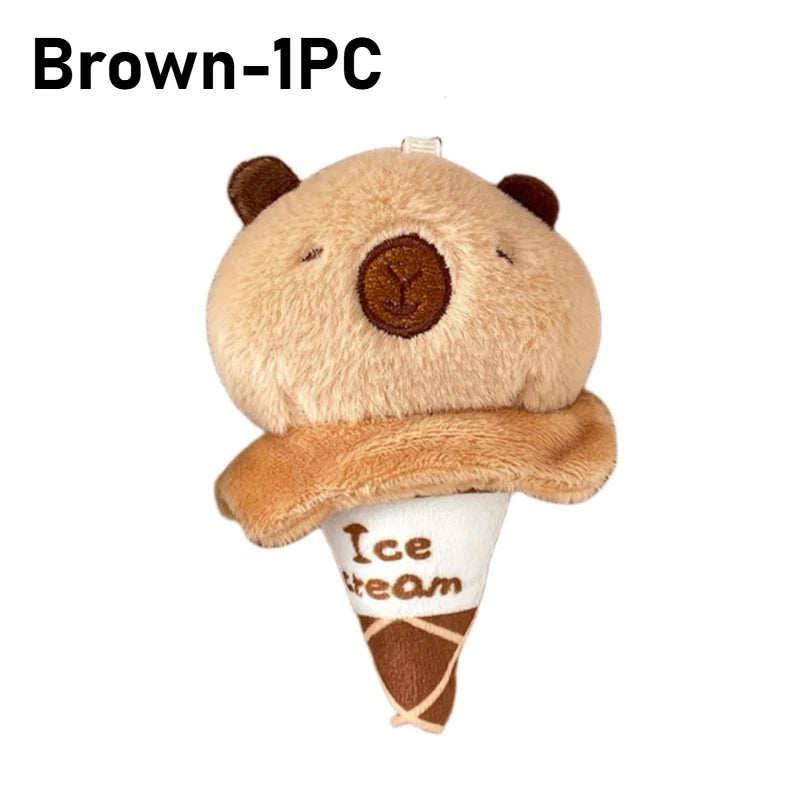 Capybara Ice Cream Plush Keychain – Soft Stuffed Bag Charm