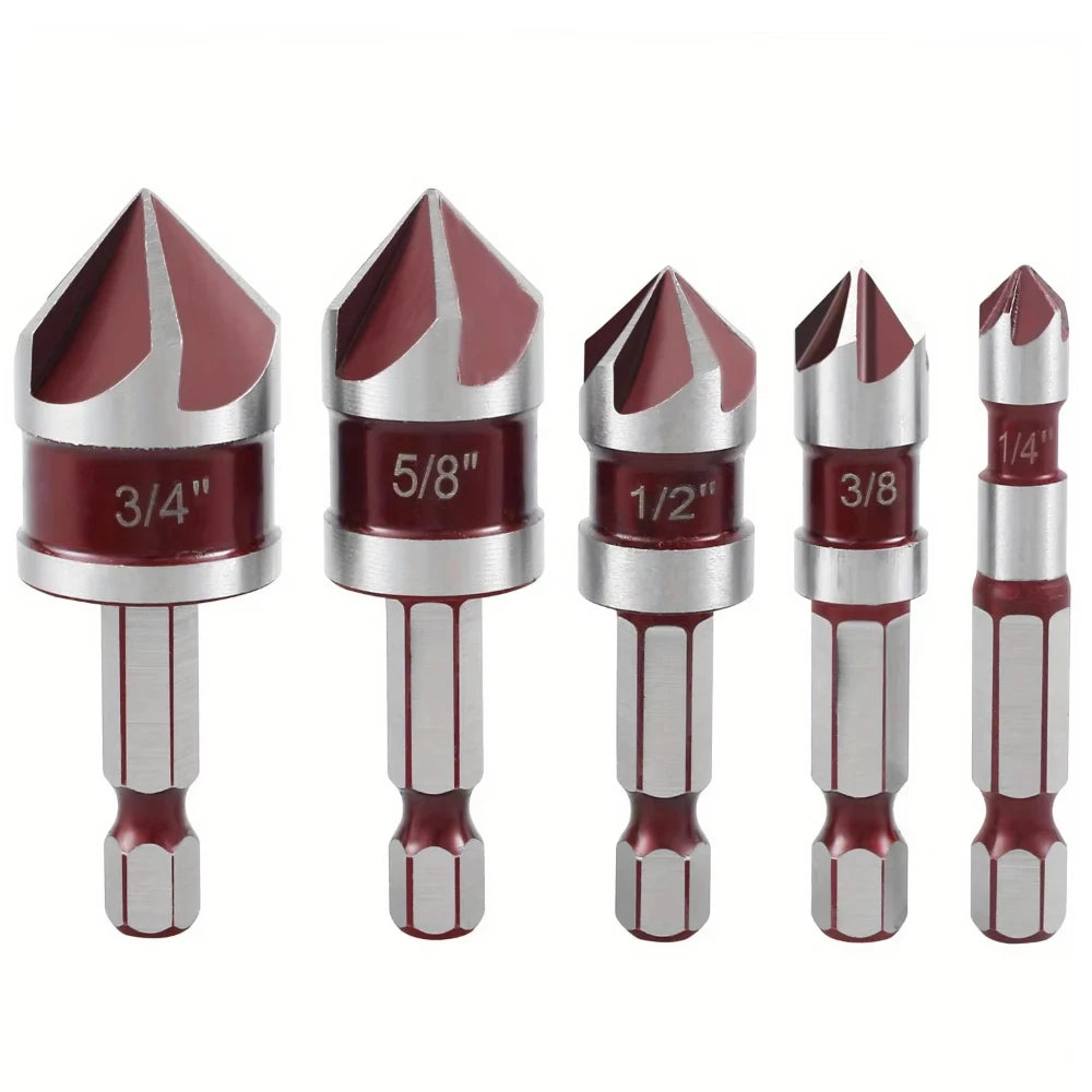 5 Flute Metal M35 Cobalt Countersink Drill Bit Set 82° 5pcs 1/4" Hex Shank Countersunk Bit Set 1/4” 3/8” 1/2” 5/8 With Holder Peaceful Pleasures Health and Wellness 5PCS