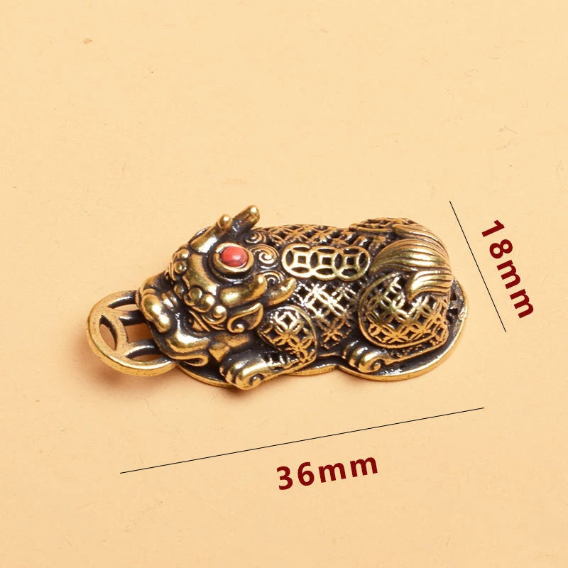 Mini Brass Pixiu Statue Coin Charm | Chinese Lucky Figurine