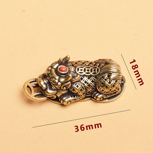 Mini Brass Pixiu Statue Coin Charm | Chinese Lucky Figurine Decorative Figurine Peaceful Pleasures Health and Wellness 1PC
