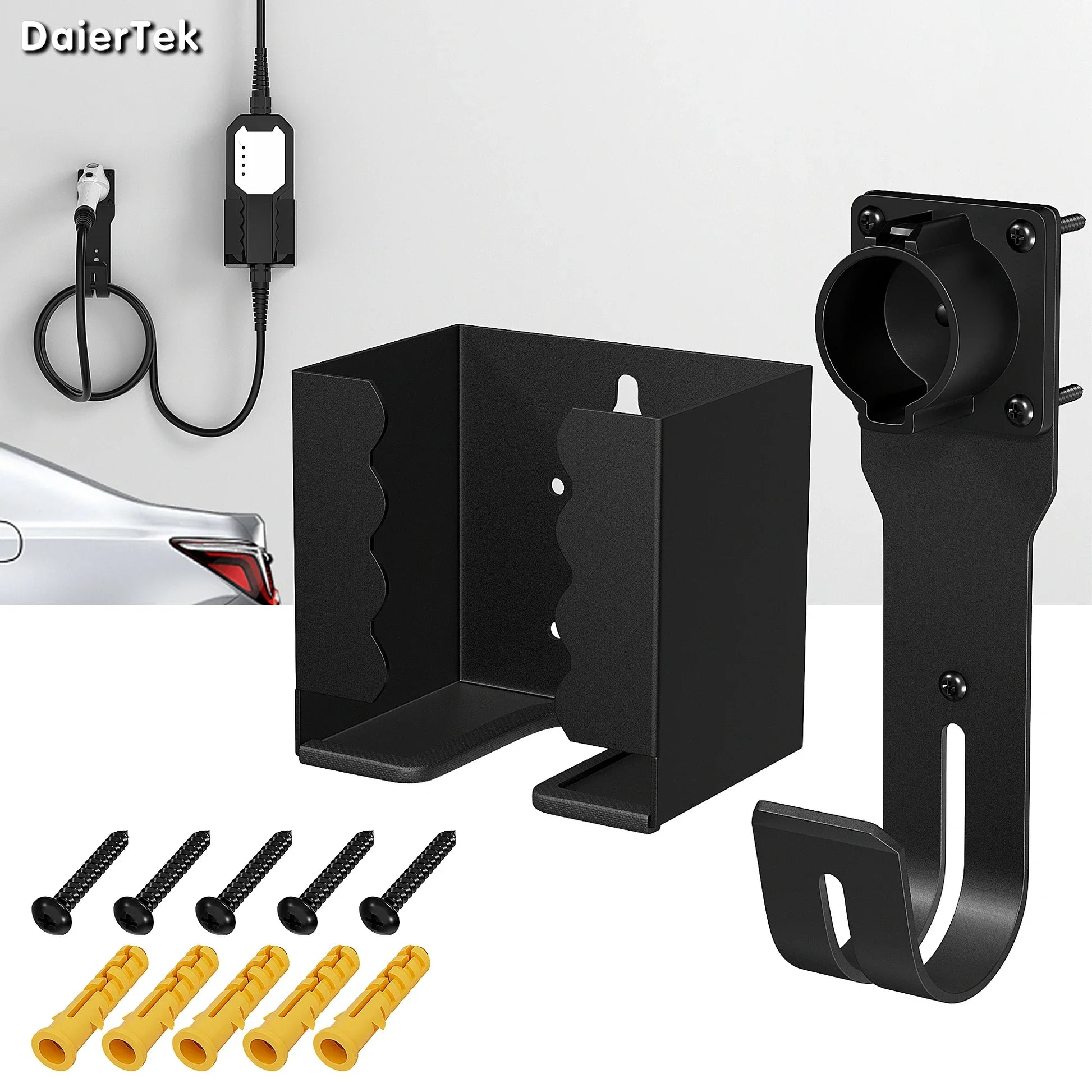 EV Charger Holder Wall Mount Kit EV Charger Holster Dock for SAE J1772 Connector J-Hook EV Charger Cable Holder EV Charging Box Peaceful Pleasures Health and Wellness Black box United States