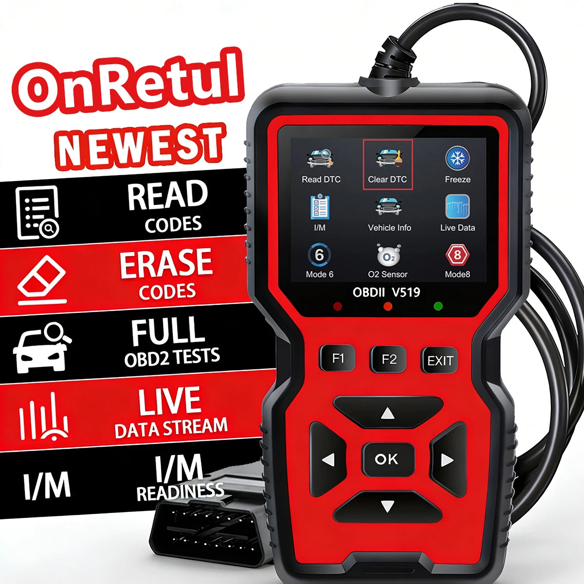 V519 Car Obd2 Scanner Diagnostic Tool Code Reader with Real-Time Battery Voltage Testing & Engine Fault Code Scanner for Professionals Peaceful Pleasures Health and Wellness Red