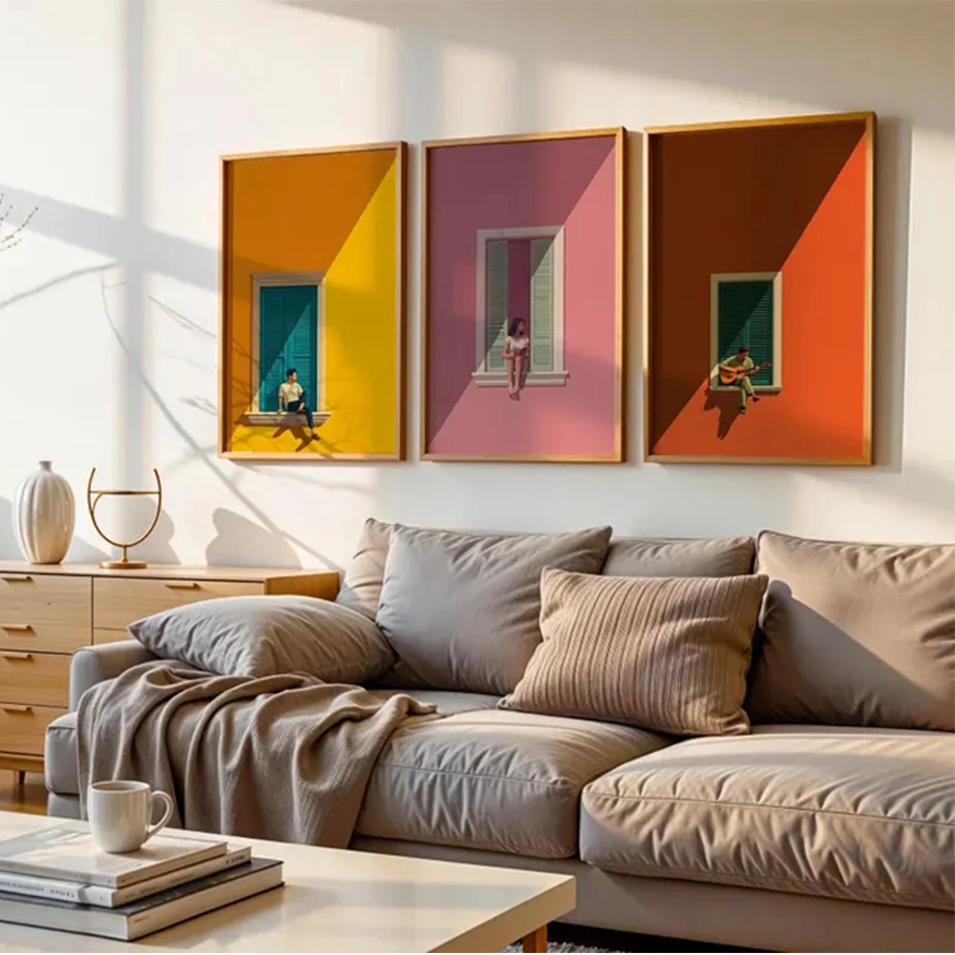 3pcs Modern Window Sill Triptych Wall Art Print Canvas Painting Poster Picture For Living Room,Bedroom Home Decor Peaceful Pleasures Health and Wellness