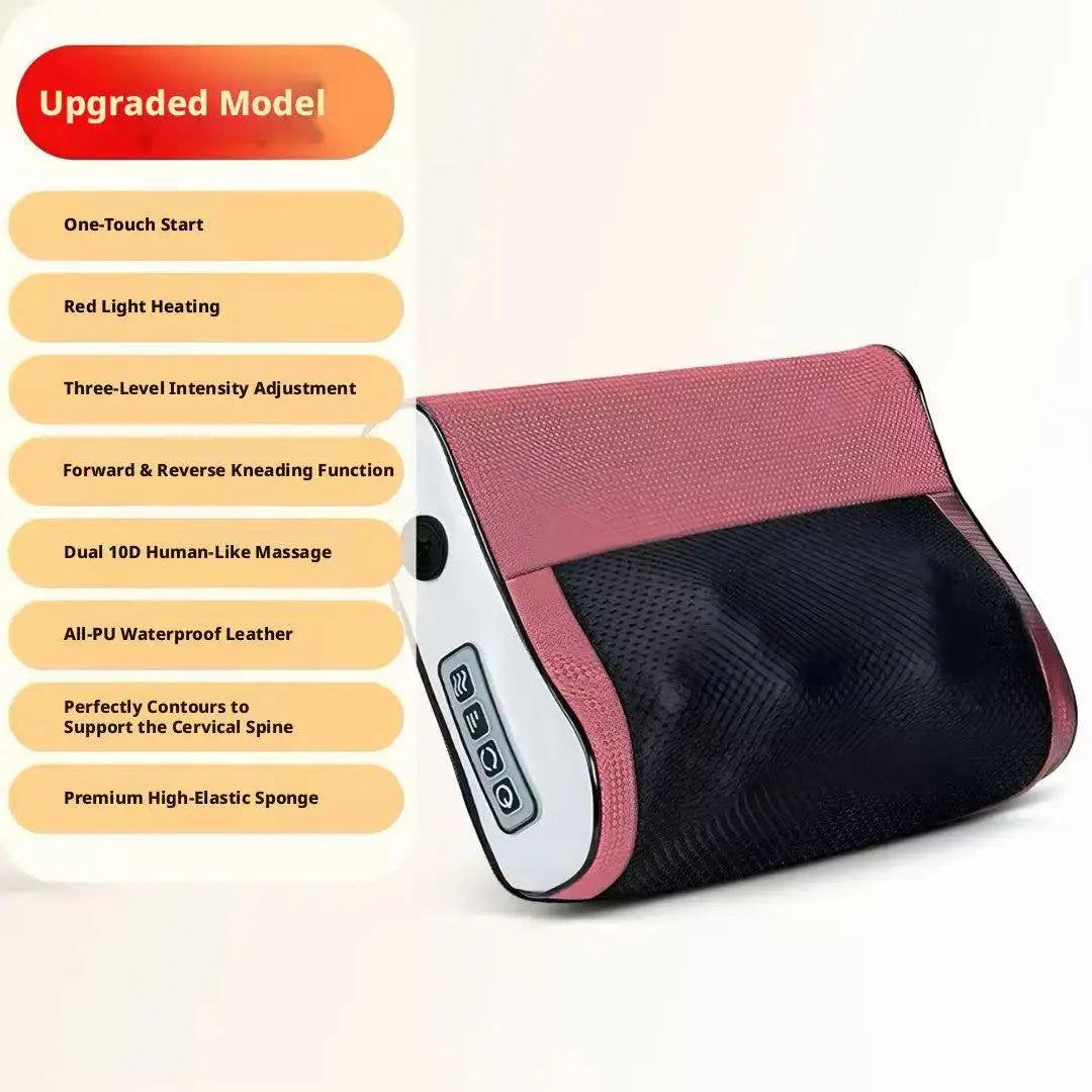 Intelligent Cervical Massage Pillow with Simulated Hand Massage Multifunctional Hot Compress Soothing Kneading for Neck Shoulder Peaceful Pleasures Health and Wellness Red 4 Buttons