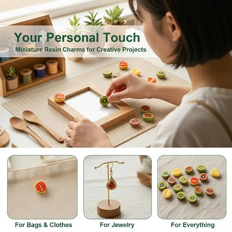 10pcs Resin Mini Fruit Charms – Kiwi, Grapefruit & Papaya DIY