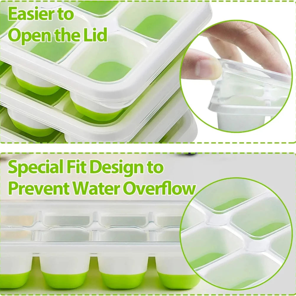 Silicone Ice Cube Tray with Lid – 14 Square Cubes Easy Release