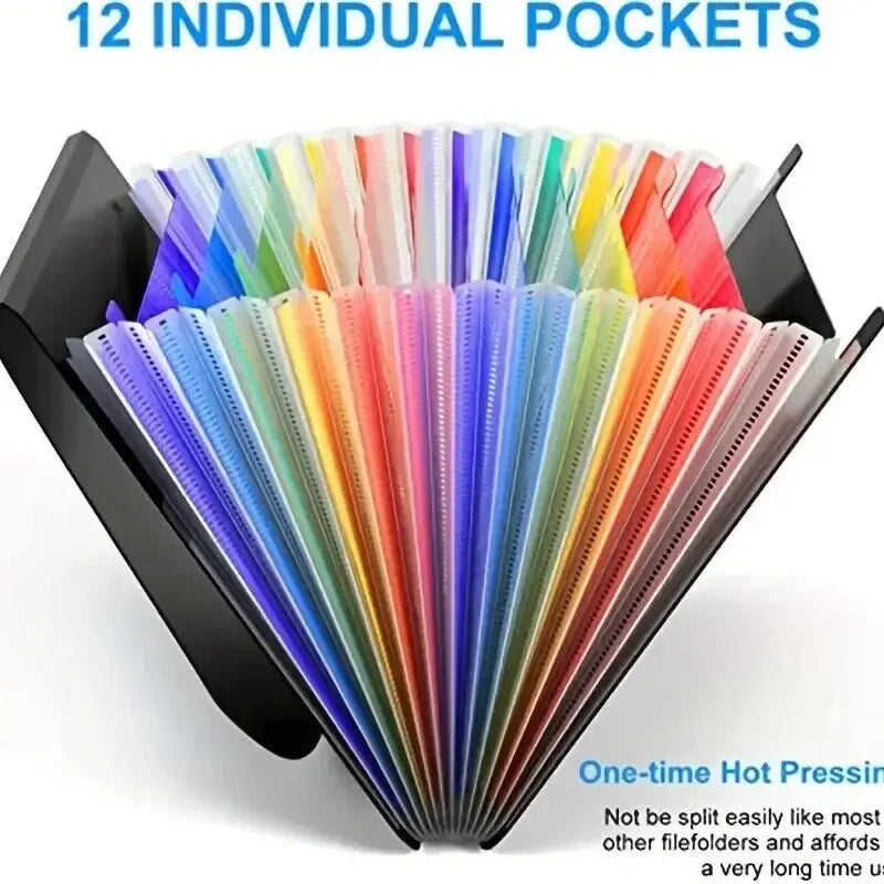 Expanding File Folder 12 Pockets A4 Size Filing Folder Organizer Large Capacity Portable Accordian File Box for Classroom Office Peaceful Pleasures Health and Wellness