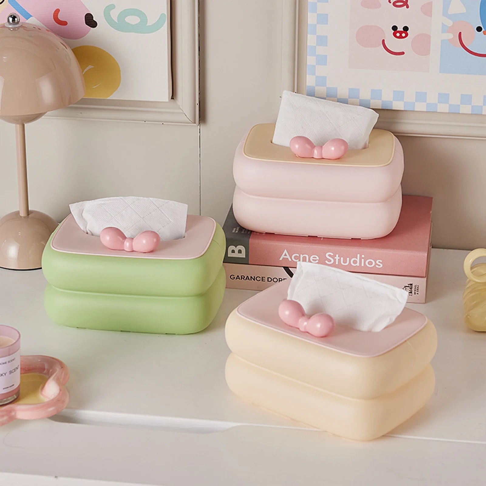 Candy Color Tissue Box Cover Tissue Holder Dispenser Plastic Tissue Organizer for Night Stands Bedrooms Office Peaceful Pleasures Health and Wellness