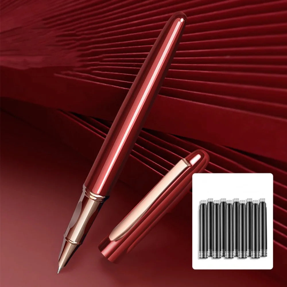 Business Fine Nib Metal Fountain Pen Calligraphy Handwriting Gift Ink Pens Smooth Writing 0.35mm Signature Pen Back To School Peaceful Pleasures Health and Wellness Red bags