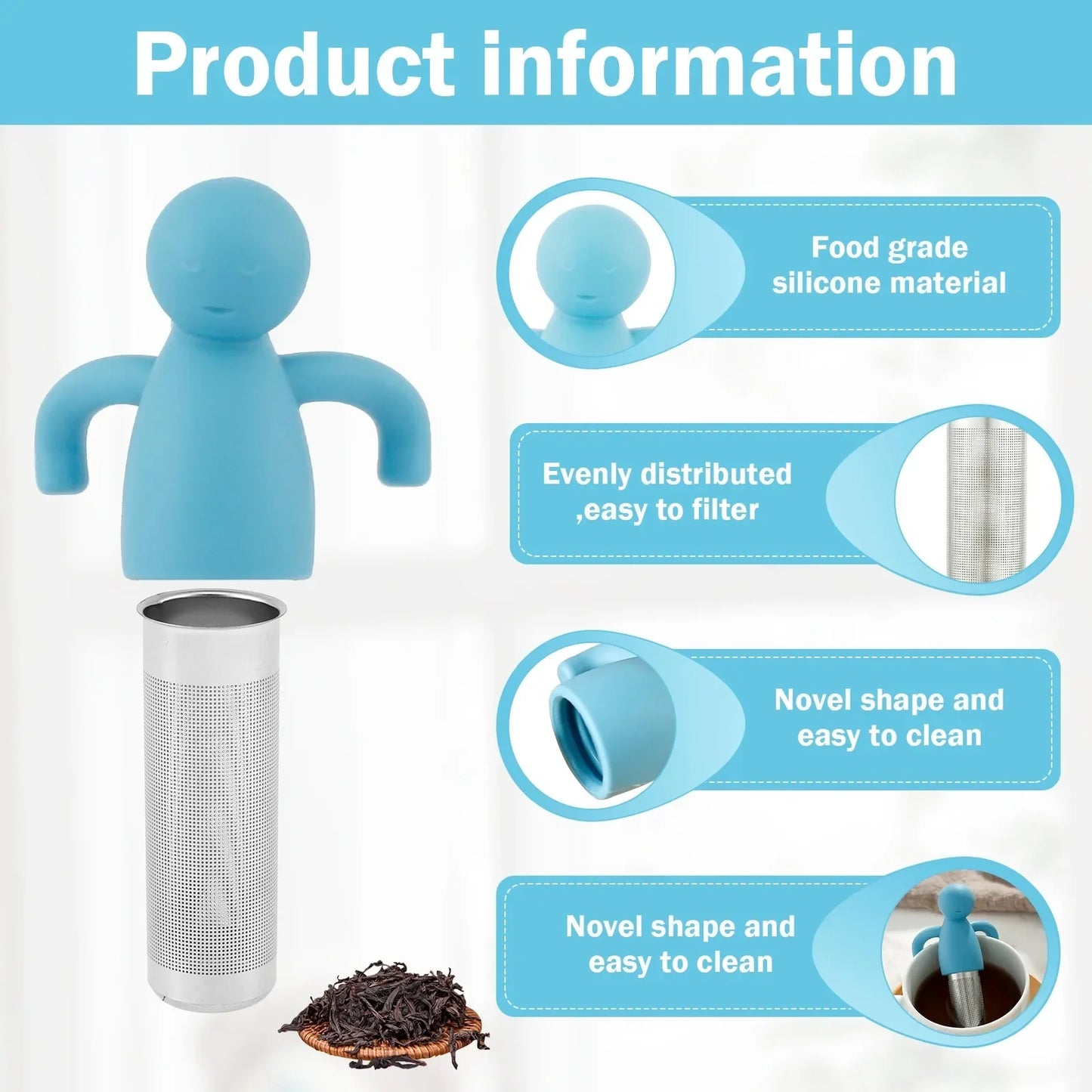 Stainless Steel Tea Sieve New Human Shaped Tea Sieve Kitchen Accessory Filter Accessories Supplies Humidifier Pet Products Bar Peaceful Pleasures Health and Wellness