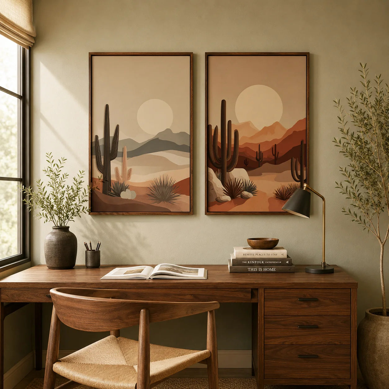 Boho Cactus Desert Sunset Canvas Wall Art Print | Unframed Canvas Wall Art Print Peaceful Pleasures Health and Wellness