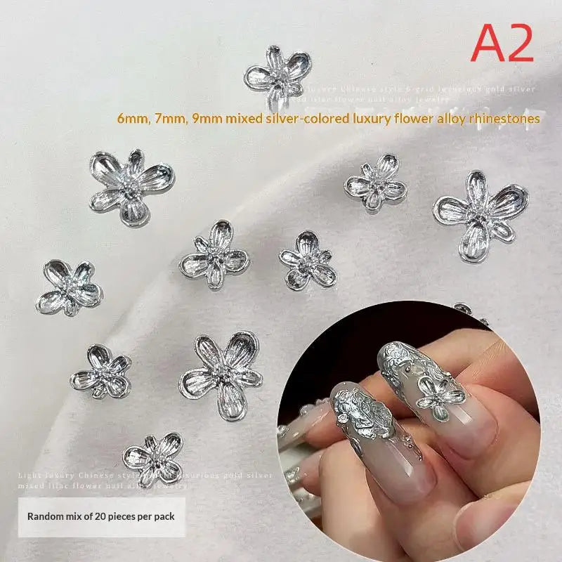 20/30pcs 3D Alloy Flower Nail Art Charms Japanese Silver Gold Lilac Flower Nail Art Decorations Manicure Accessories Peaceful Pleasures Health and Wellness A2