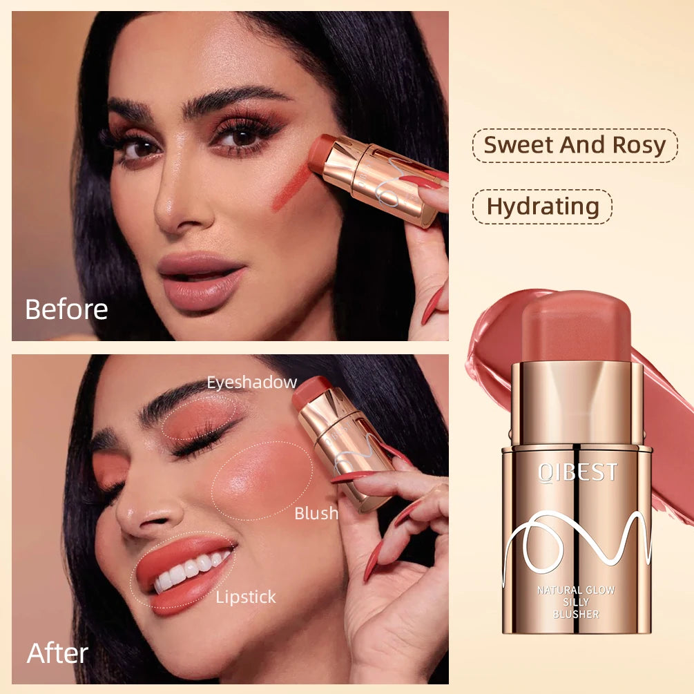 QIBEST Lipstick Blush Stick 3-in-1 Eyes Cheek and Lip Tint Buildable Long Lasting Lightweight Cream Multi Stick Makeup for Women Peaceful Pleasures Health and Wellness