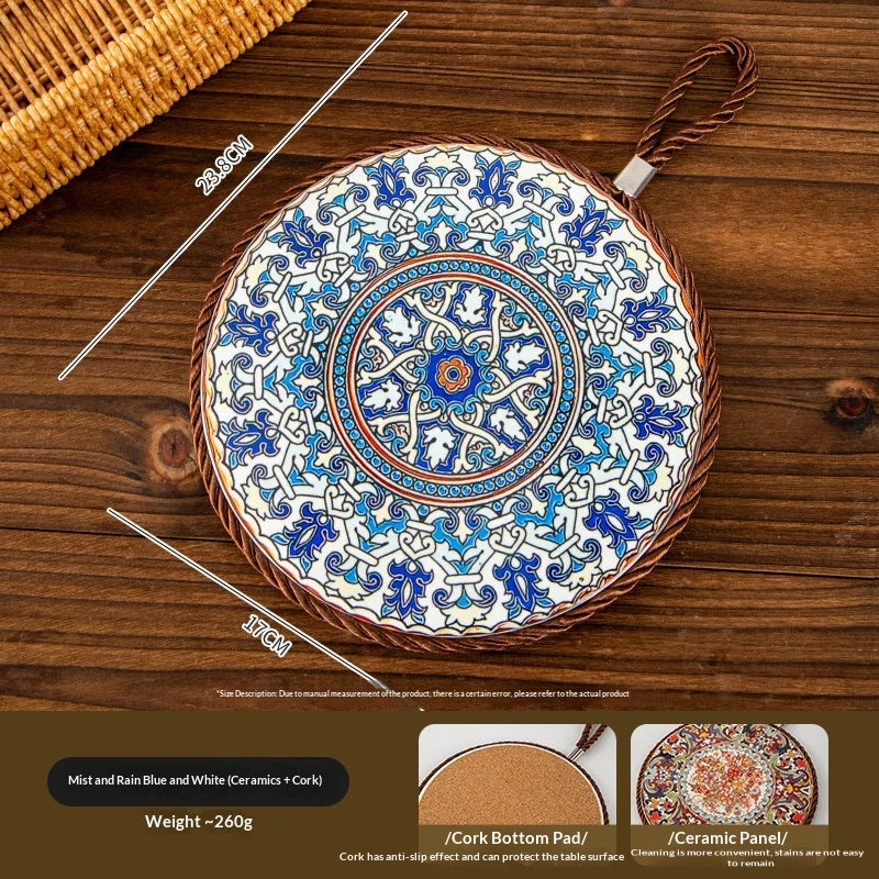 Vintage Heat Resistant Trivet Mat for Hot Pot Cast Cookware Enameled Dutch Oven Ceramic Dinnerware Tabletop Placemat Non-Slip Peaceful Pleasures Health and Wellness C Diameter 17cm