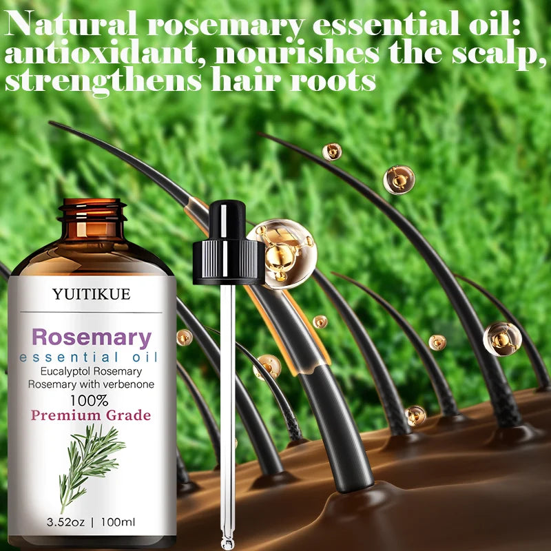YUITIKUE Rosemary Essential Oil | 100% Premium Grade Eucalyptol & Verbenone Formula | For Hair Care & Aromatherapy 100ml Peaceful Pleasures Health and Wellness