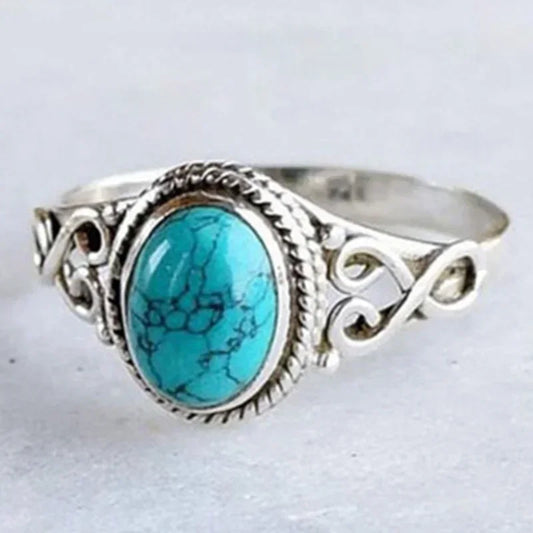 Fashion Retro Elegant Ring Natural Turquoise Wedding Engagement Peaceful Pleasures Health and Wellness
