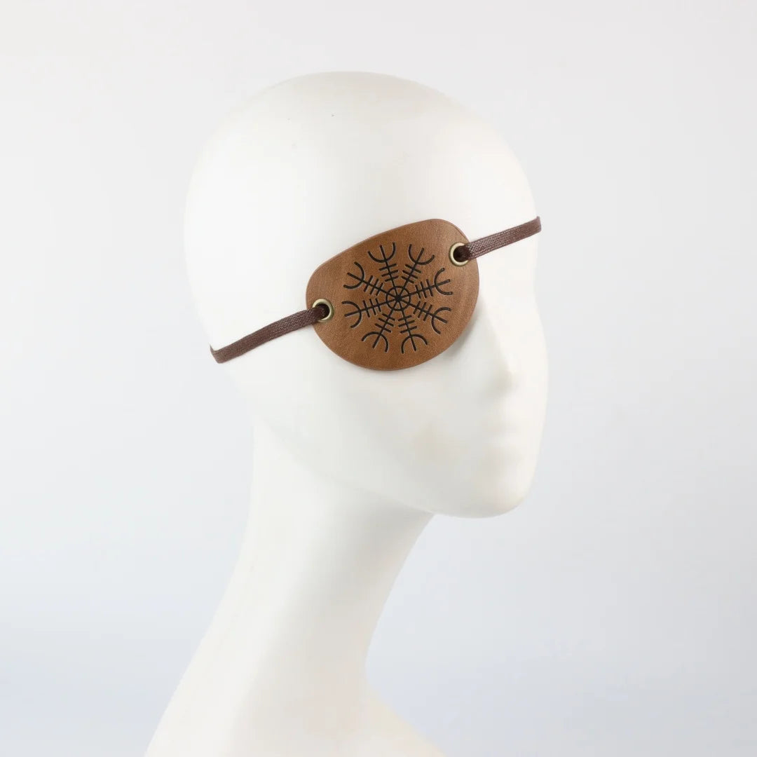 Vintage Faux Leather Pirate Eye Patch Medieval Embossed Mask Viking
