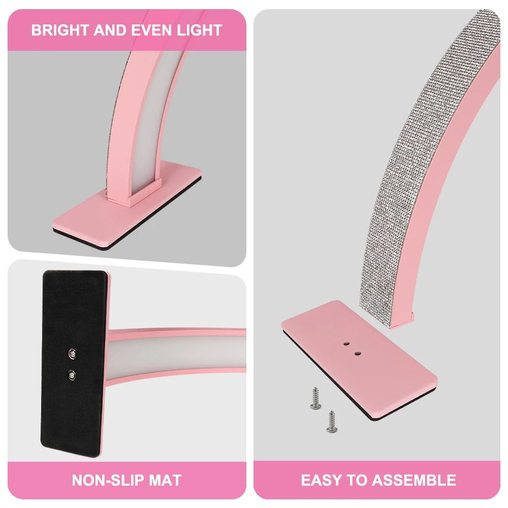 55cm 75cm Half Moon Light Half Moon Nail Desk Lamp with remote mobile phone clip for Eyelash Extension Nail Lash Tattoo Skincare Peaceful Pleasures Health and Wellness