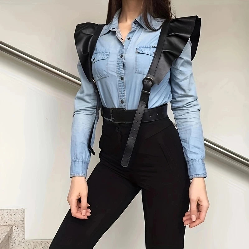Women's Clothing Accessories Ruffled Edges Leather Adjustable