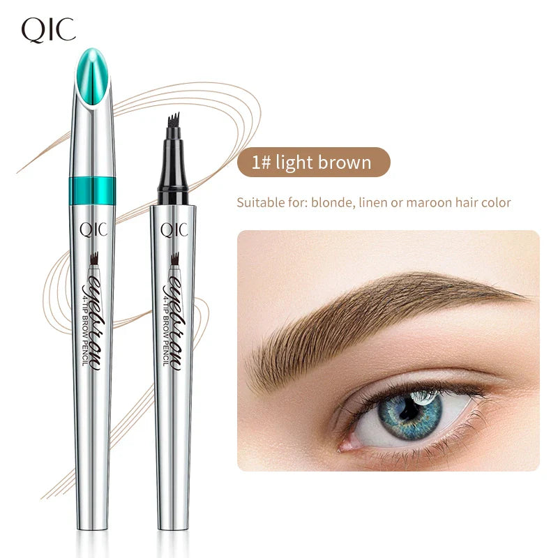 QIC 4-Tip Liquid Eyebrow Pen – Waterproof & Long-Lasting, 5 Colors