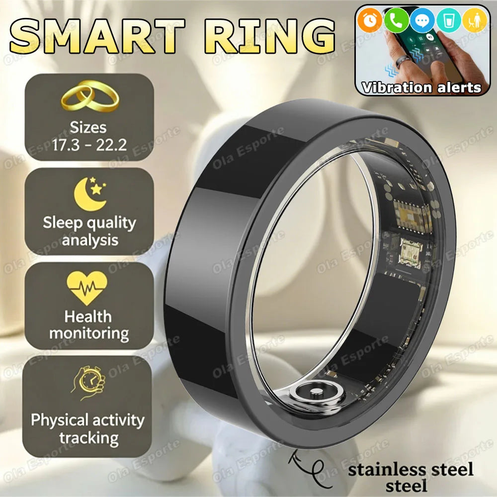 New Vibration Reminder Smart Ring Heart Rate Blood Oxygen&Pressure Health Monitoring IP68 Waterproof Multi-Sport Mode Smartring Peaceful Pleasures Health and Wellness Black 9