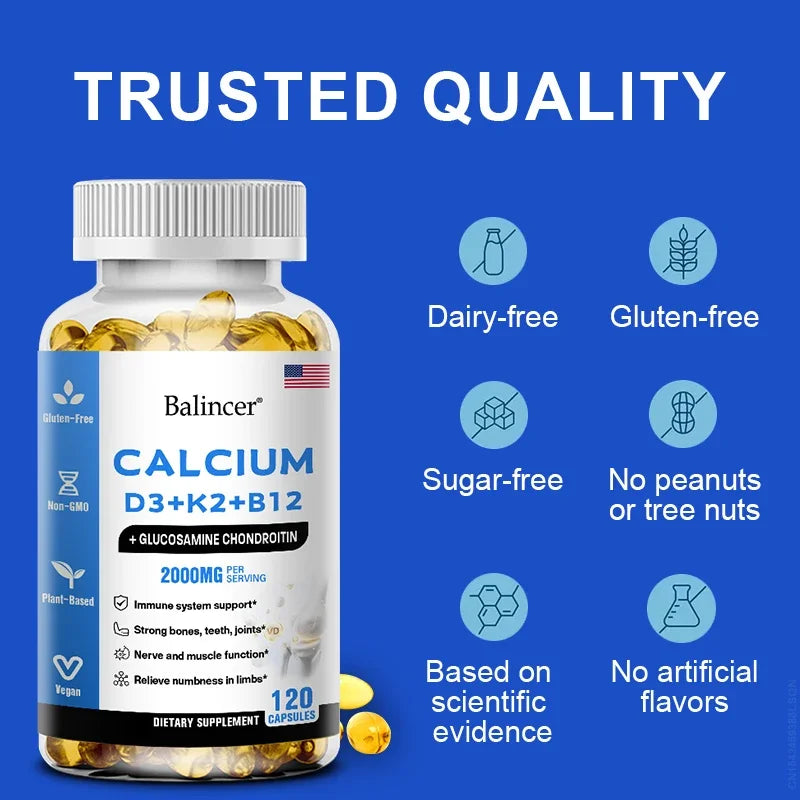 Vitamin D3 K2 B12 2000mg Capsules | Bone & Immune Support 120ct