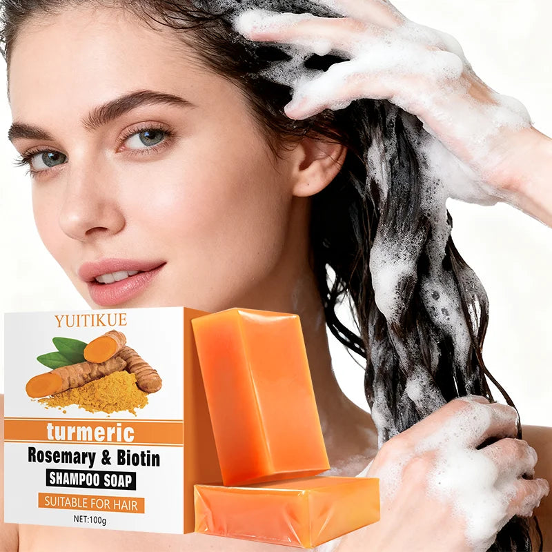 YUITIKUE Turmeric Rosemary Shampoo Soap - Rich Lather, Deep Cleans & Moisturizes, Volumizing for All Hair Types, 100g Peaceful Pleasures Health and Wellness