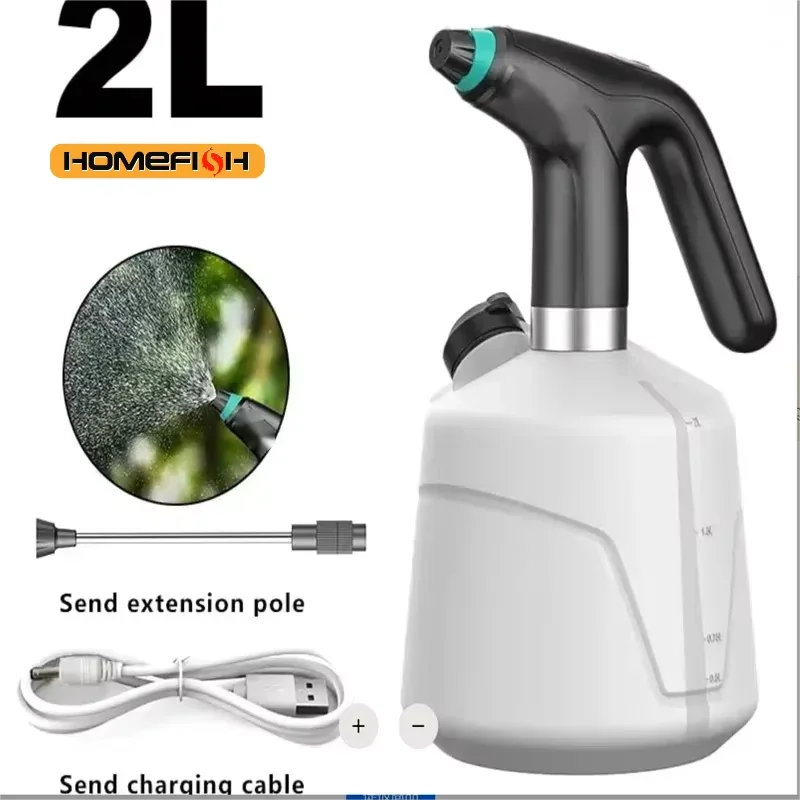 HOMEFISH 2L Electric Watering Can Automatic Garden Irrigation Tool for Household Agricultural Spray Disinfection Peaceful Pleasures Health and Wellness black2