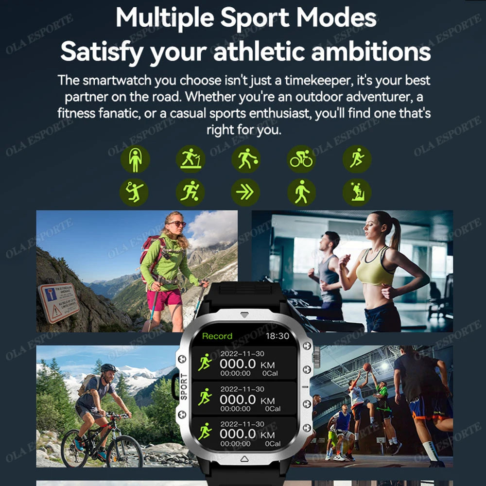 Ola Esporte Outdoor Smart Watch 2.01" HD Bluetooth & LED