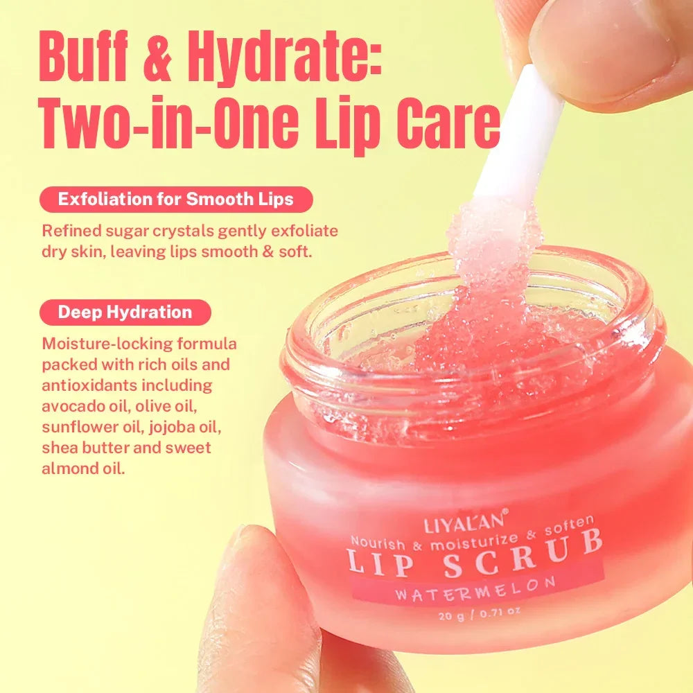 LIYALAN Fruit Sugar Lip Scrub – 12-Pack Assorted Flavors Peaceful Pleasures Health and Wellness