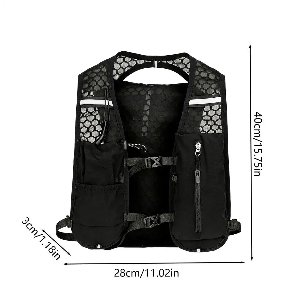 Reflective Running Vest Breathable Waterproof Trail Chest Pack Lightweight Sport Backpack For Cycling Hiking Camping Workout Peaceful Pleasures Health and Wellness Black