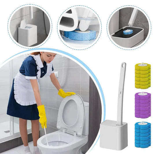 Integrated Toilet Brush Automatic Clamshell Clean Brush With Base Disposable Toilet Brush Set Lemon Lavender Cleansing Tablets Peaceful Pleasures Health and Wellness