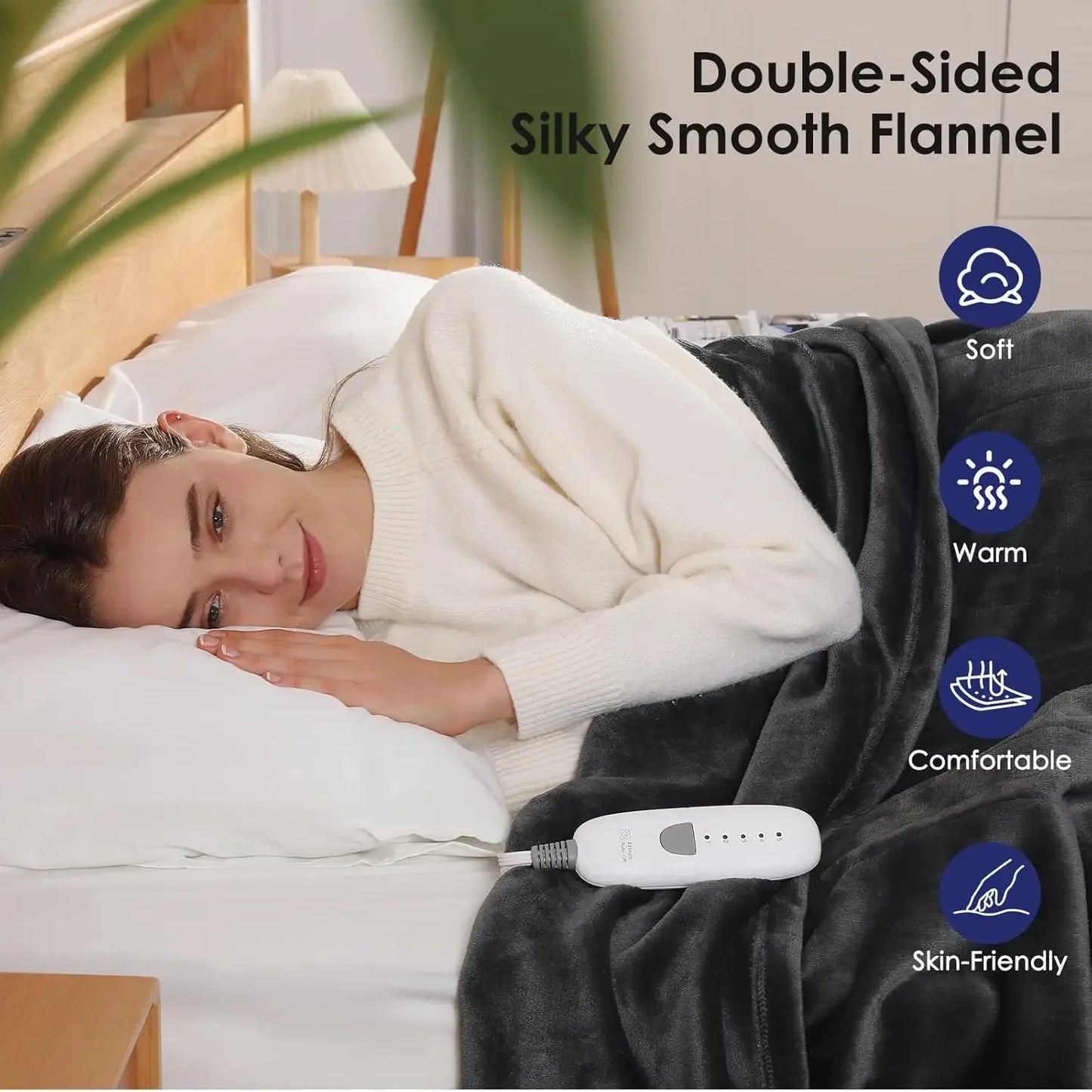 Queen Size Electric Heated Blanket with Dual Controllers, 5 Heat Levels, Auto Off & Machine Washable Peaceful Pleasures Health and Wellness
