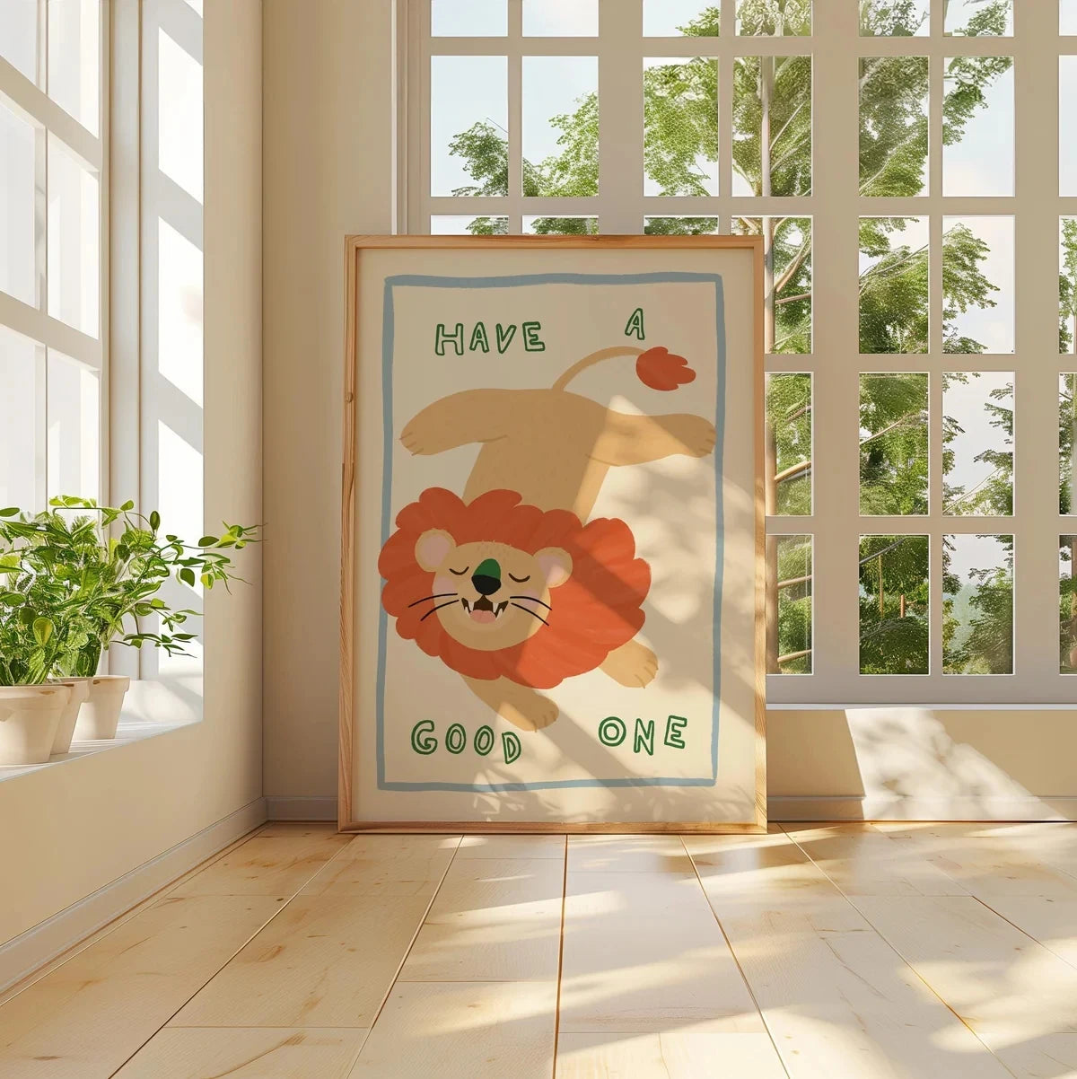 Cartoon Lion "Have A Good One" Quote Canvas Wall Art Print