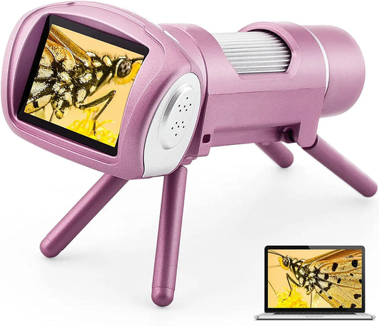 Children's Digital Microscope Camera 3-In-1 Children's Puzzle Toy 2-Inch Large Screen Peaceful Pleasures Health and Wellness pink