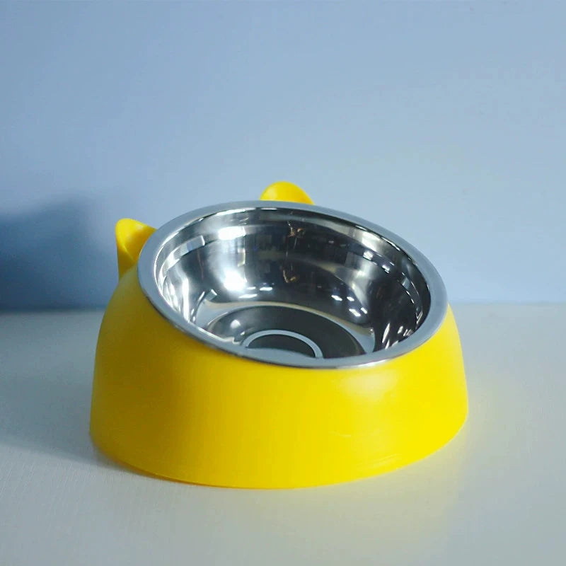 Tilted Stainless Steel Cat Bowl | 15° Anti-Choke Pet Feeder