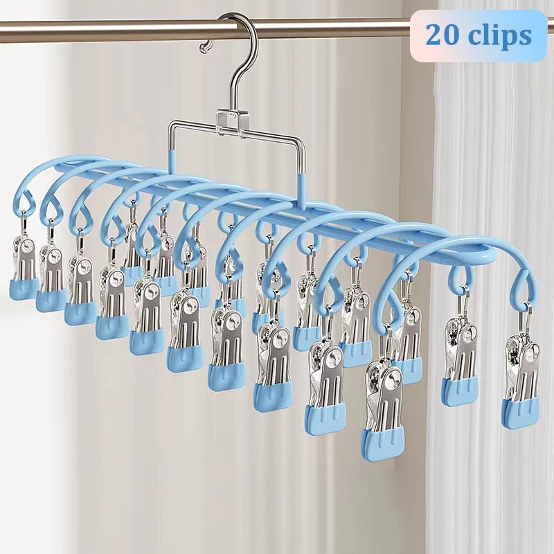 20-Clip Stainless Steel Sock Drying Rack | Indoor & Outdoor Sock Drying Rack Peaceful Pleasures Health and Wellness Blue