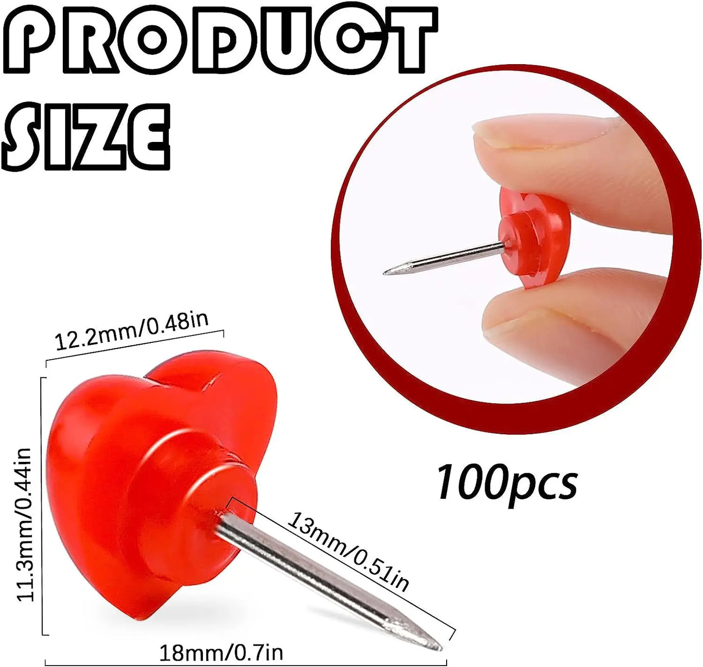 Plastic Heart Push Pins Red Pink Decorative Thumb Tacks Cork Board