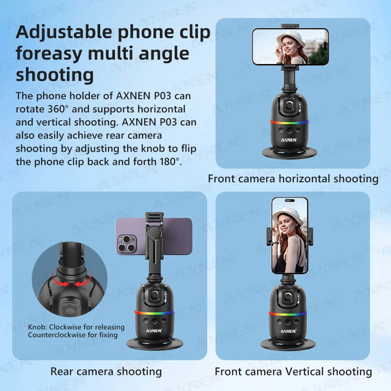 AI Face Tracking Gimbal – 360° Auto Rotate Phone Stabilizer Peaceful Pleasures Health and Wellness