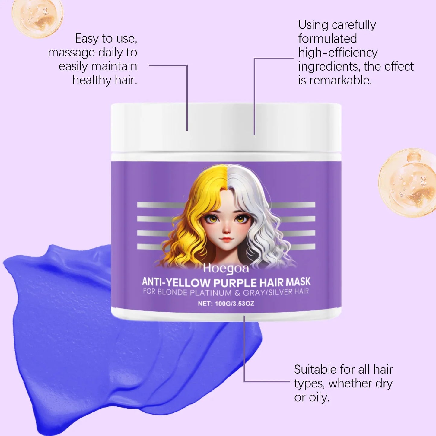 HOEGOA Purple Hair Mask – Anti-Brass Toner for Blonde & Silver