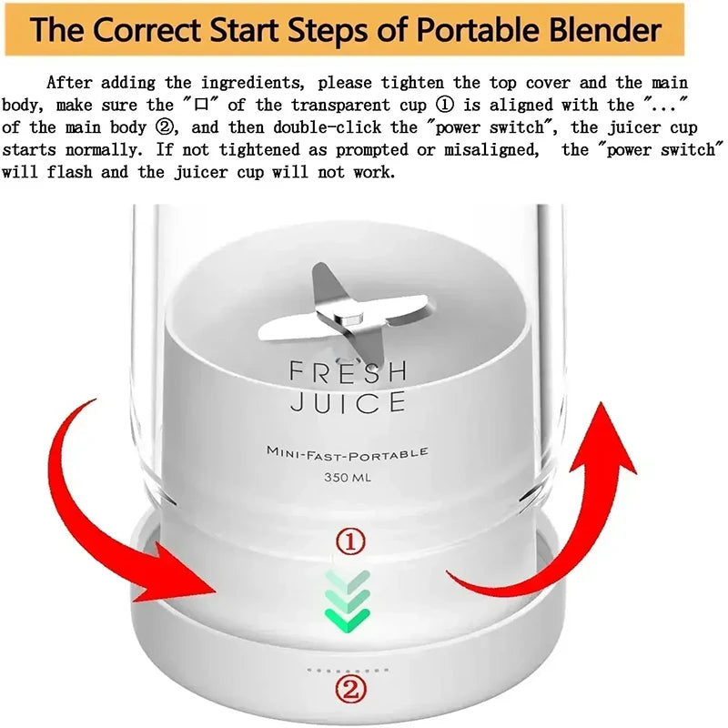 Outdoor Fresh Juicer 350ml 4 Blades USB Rechargeable Personal Smoothie Mini Blender Portable Blender Peaceful Pleasures Health and Wellness