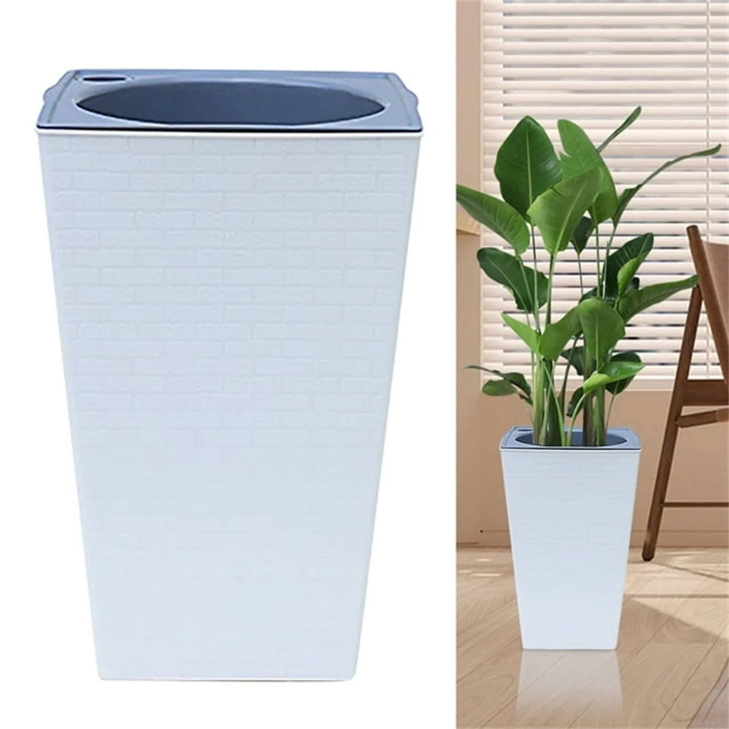 Large Square Brick Pattern Tall Plastic Planter | Garden Pot