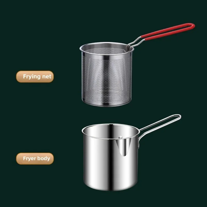 Stainless Steel Deep Fryer With Frying Basket Multifunctional Small Pot Kitchen Specific Frying Chicken And Other Cooking Tools Peaceful Pleasures Health and Wellness Silver