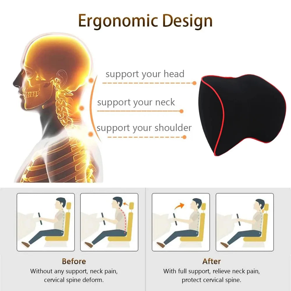 Memory Foam Car Neck Pillow & Lumbar Back Support Set | 3D Cervical & Spine Support – Breathable, Adjustable