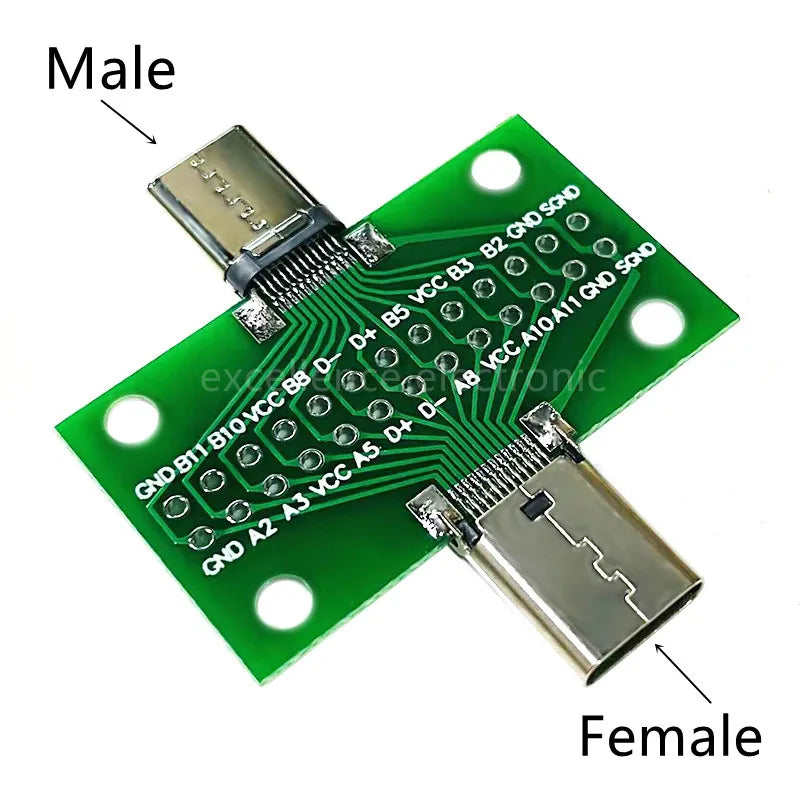 USB3.1 Type-C Male Female Test PCB Board Adapter Type C 24P 2.54mm Connector For Data Line Double-sided Insertion Transfer Peaceful Pleasures Health and Wellness Female USB Male USB