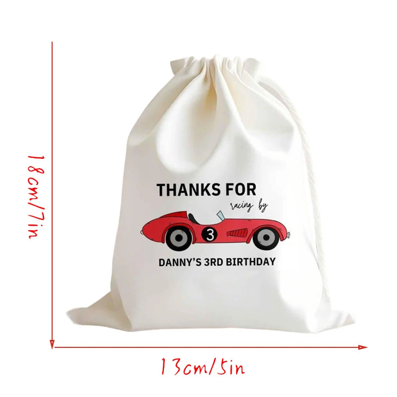 Personalized Race Car Drawstring Favor Bags | Kids Birthday