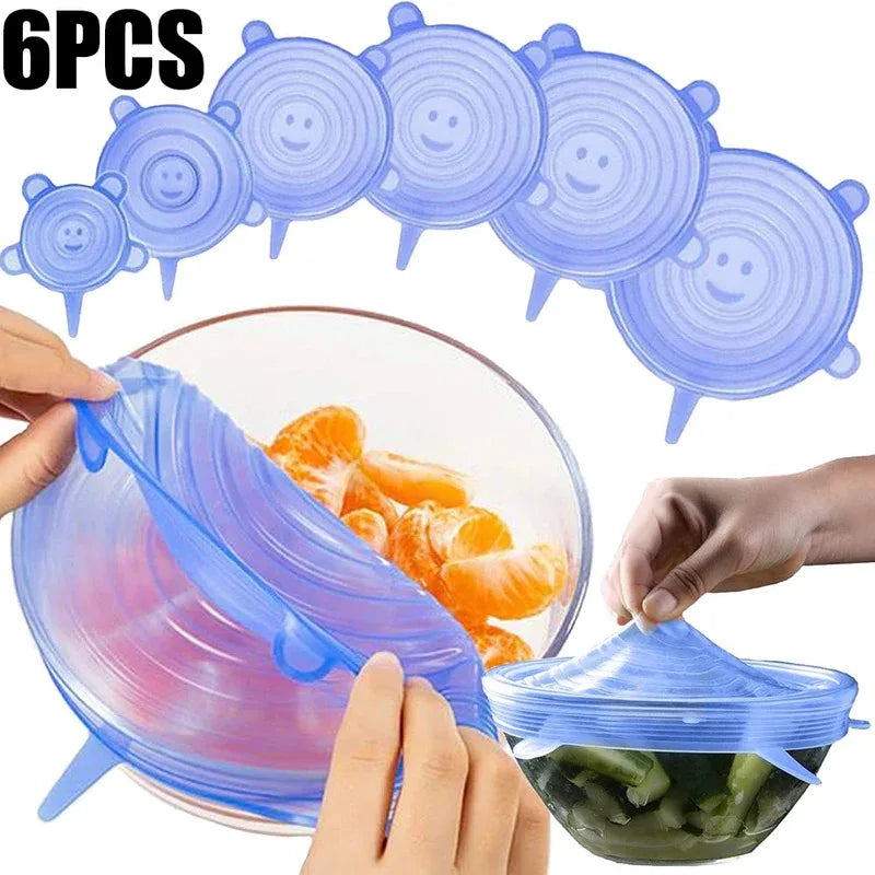 6Pcs Food Grade Silicone Preservation Cover Reusable Airtight Food Universal Dish Stretch Round Lids For Kitchen Accessories Peaceful Pleasures Health and Wellness